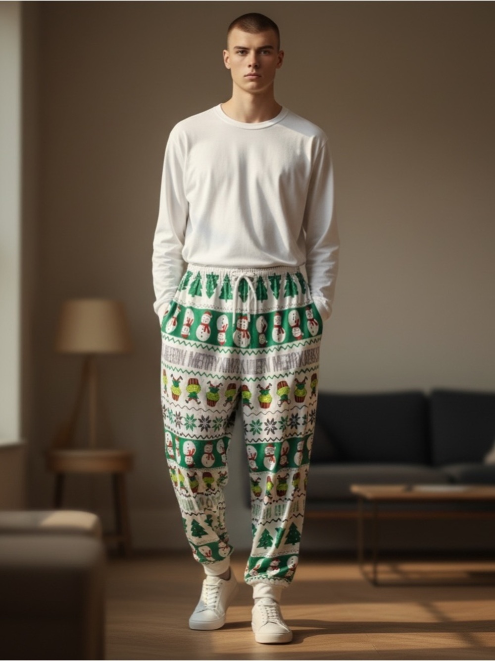 PatPat Men’s 2XL Christmas Pajama Pants Ugly Xmas Snowman Joggers NWOT